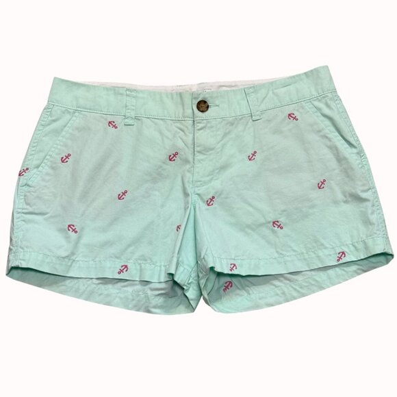 Old Navy Nautical Embroidered Shorts Mint Green Pink Anchor Womens Size 6 Cotton - Picture 10 of 11